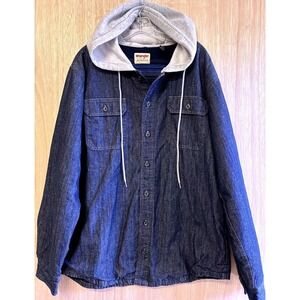 Wrangler Authentics Mens Hooded‎ Shirt Jacket Flannel Lined Twill Size L Blue